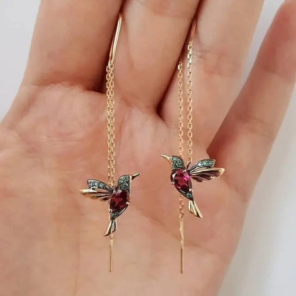 Brincos com colibri em esmalte e zircônias
