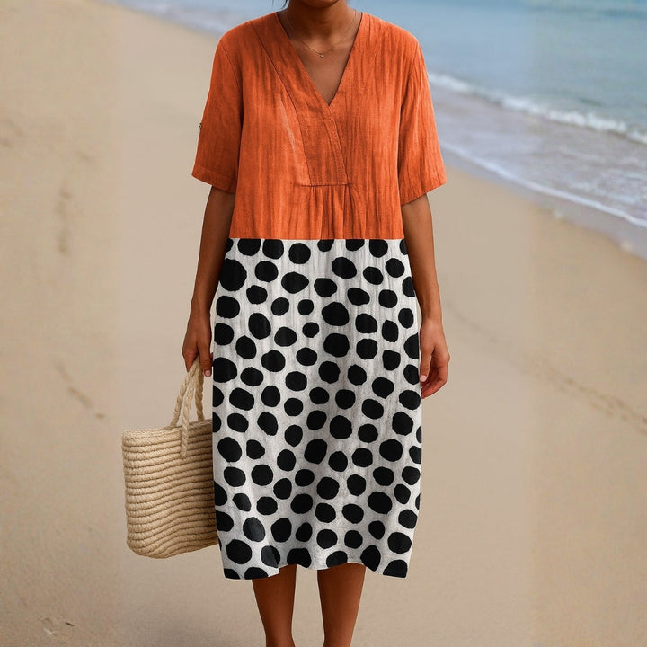 Penelope - Vestido Laranja com Pontos Contrastantes