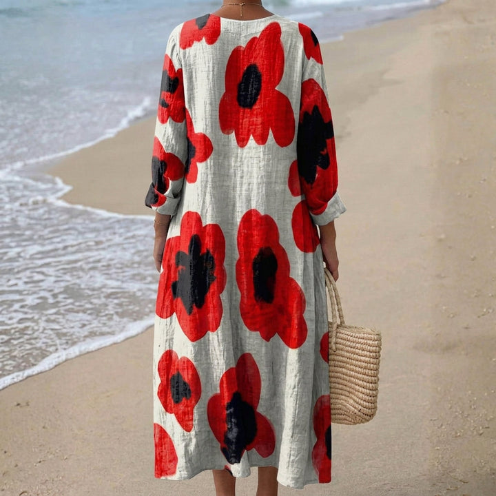 Elva - Vestido Maxi Floral em Vermelho